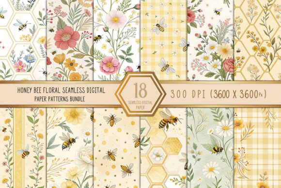 Download Honey Bee Floral Seamless Digital Paper - Floral seamless Collection