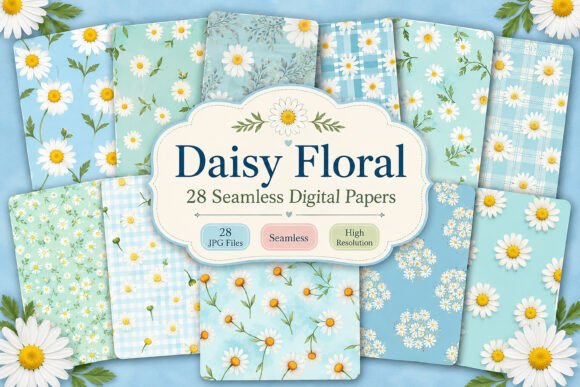 Download Daisy Floral Seamless Digital Paper Set - Premium Resources